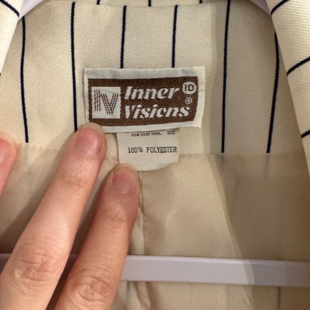 Creme and navy wide leg pinstripe suit - Picture 4 of 7